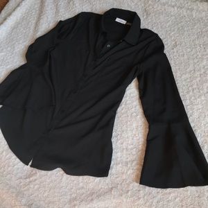 Calvin Klein Black Button-up Flare Sleeve Blouse
